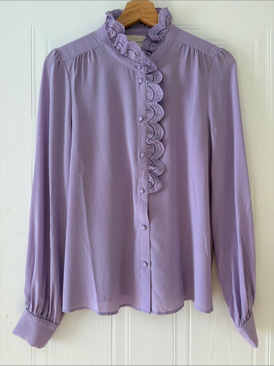 Sezane Tops - Sezane Lavender Ruffled Lace-Trim Button Blouse